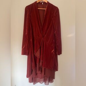 Free People Rust Red Velvet Draped Blazer